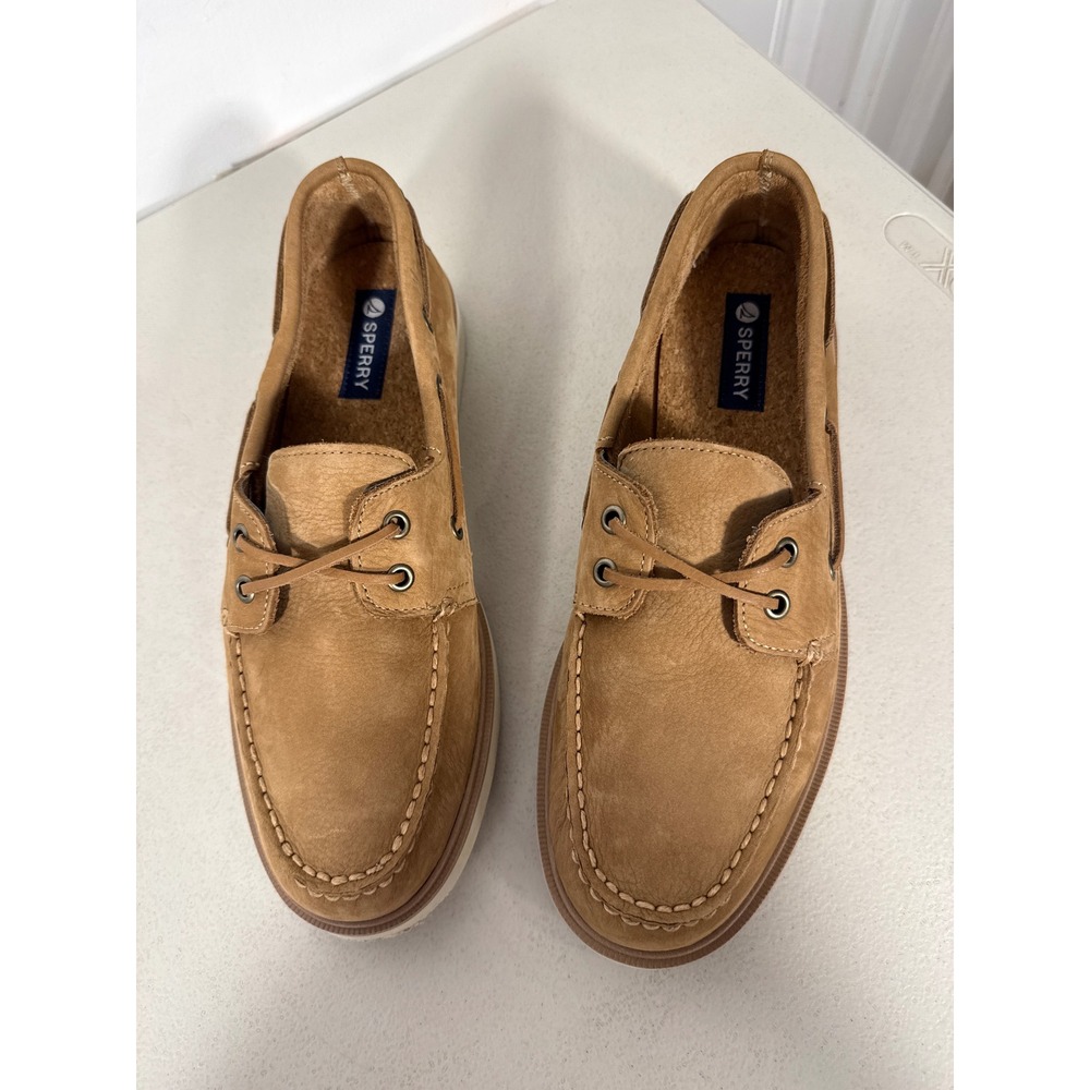Sperry Top-Sider Mens Tan Leather Boat Shoes Moc Toe Loafers Cork Footbed. 10.5